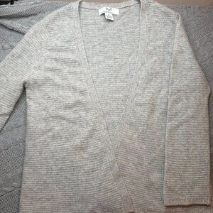 Magaschoni 100% Cashmere Ribbed Open Cardigan Women's M Gray Saks 5th Ave